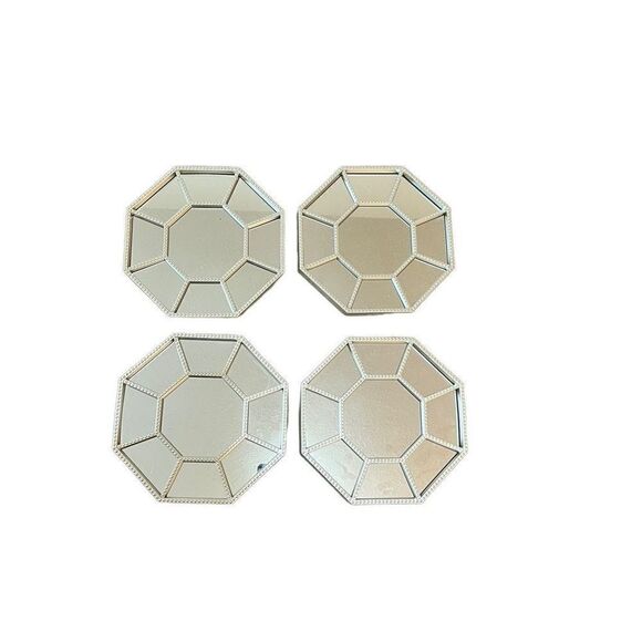 Set of 4 Hexagon Silver studded geometric mirrors art deco theme decor - Picture 1 of 3